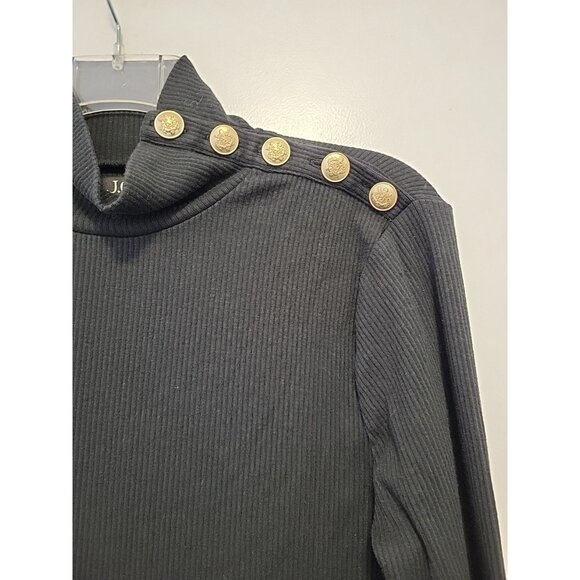 J Crew Women's Ribbed Turtleneck Black Gold Buttons On Shoulder Med Old Money - Picture 3 of 6